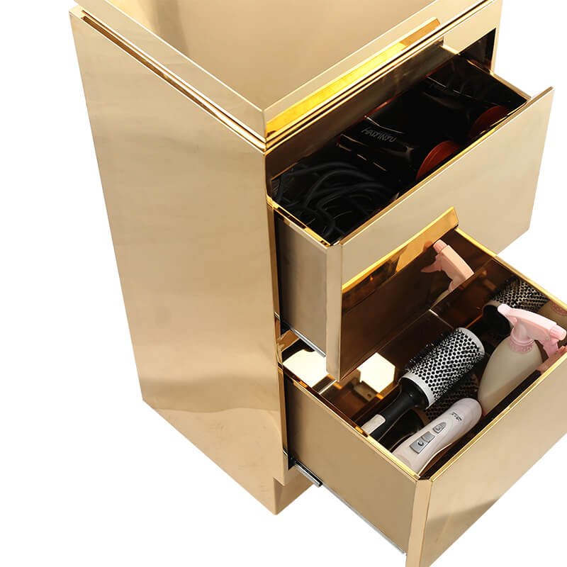 Golden Cabinet Professional Luxury Metal Salon Trolley for Beauty Hair Salon