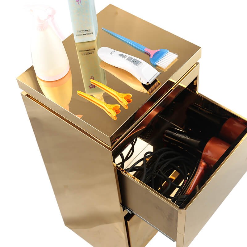 Golden Cabinet Professional Luxury Metal Salon Trolley for Beauty Hair Salon