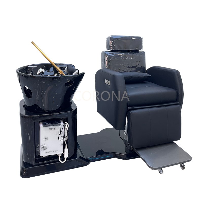 Professional Electric Recliner Hair Salon Washing Chair Water Therapy Head Spa Massage Shampoo Bed With Ceramic Basin
