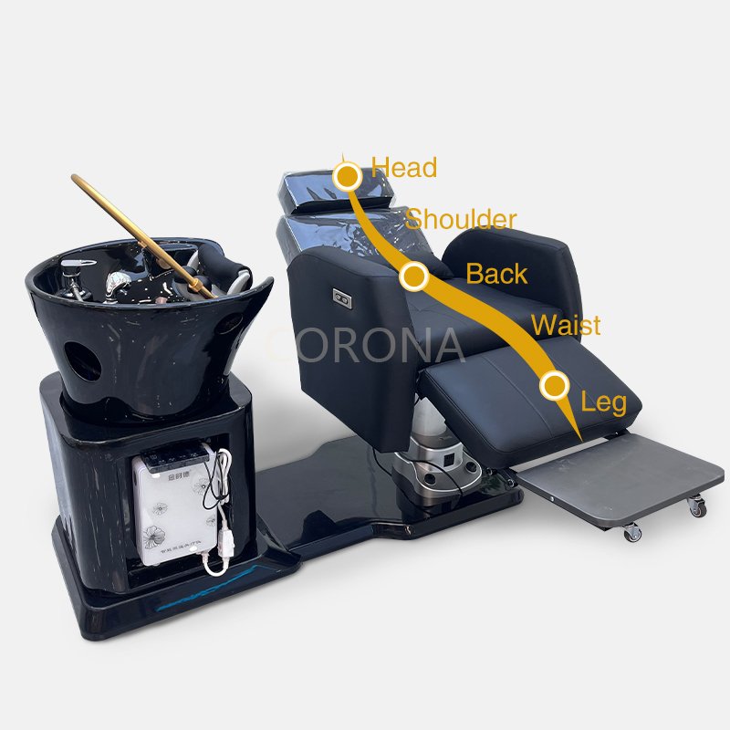 Professional Electric Recliner Hair Salon Washing Chair Water Therapy Head Spa Massage Shampoo Bed With Ceramic Basin