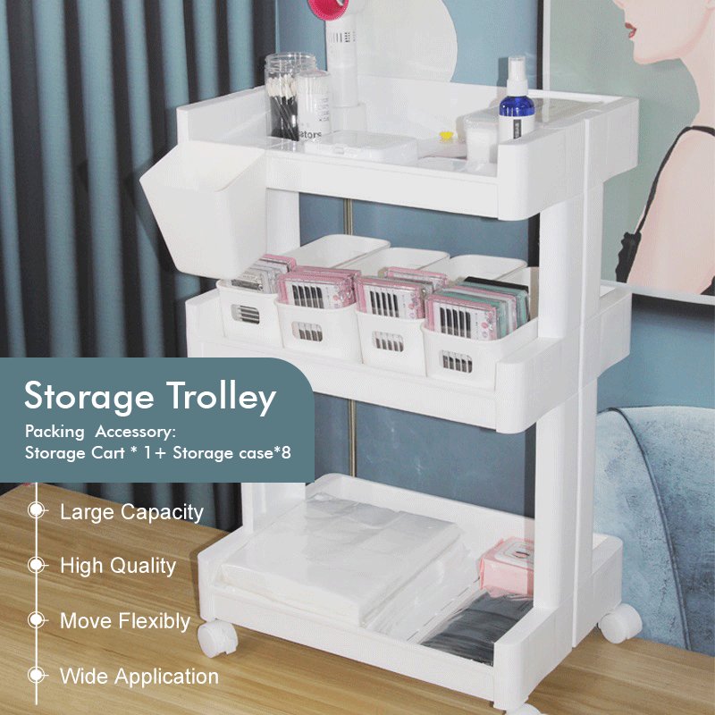 Plastic 3 Tier Layer Beauty Salon Trolley Cart Spa Kitchen Lash Rolling Storage Cart