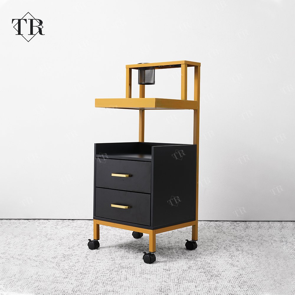 Turri Makeup Trolley Cart Stainless Steel Metal Gold Plated Salon Barber Trolley With Directional Wheels For Barber Shop
