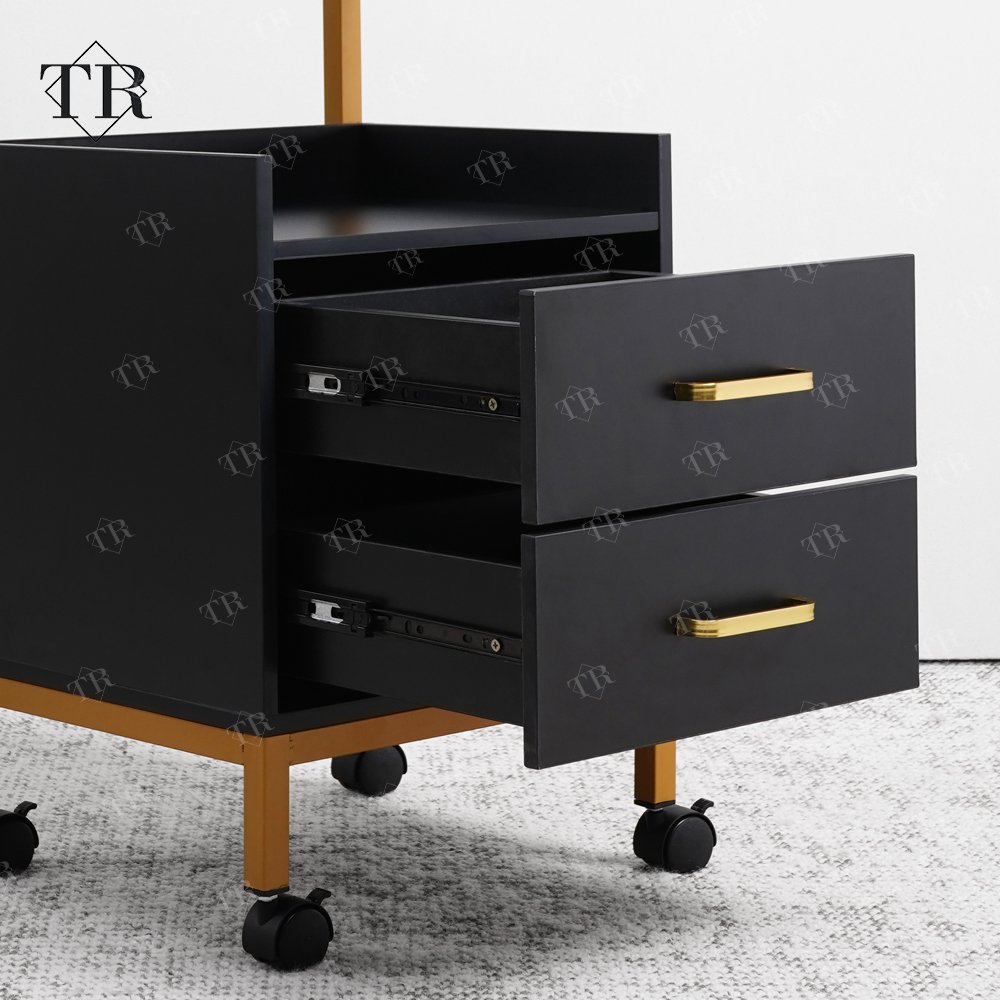 Turri Makeup Trolley Cart Stainless Steel Metal Gold Plated Salon Barber Trolley With Directional Wheels For Barber Shop