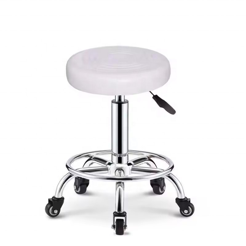 Salon Shop Round Seat Salon Chair With Wheels Barber Shop Rotatable Moving Sponge PU Leather Adjustable Counter Barber Chairs