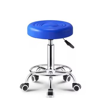 Salon Shop Round Seat Salon Chair With Wheels Barber Shop Rotatable Moving Sponge PU Leather Adjustable Counter Barber Chairs