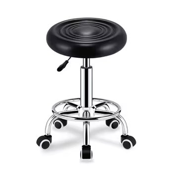 Salon Shop Round Seat Salon Chair With Wheels Barber Shop Rotatable Moving Sponge PU Leather Adjustable Counter Barber Chairs