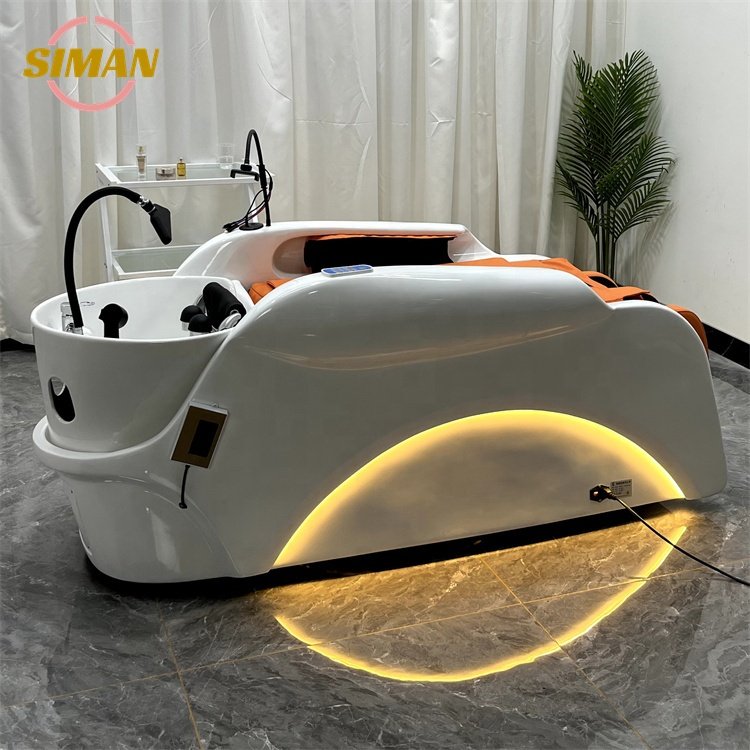 Siman side light shampoo bed with patented waterfall water circulation and steamer one-touch start intelligent full body massage