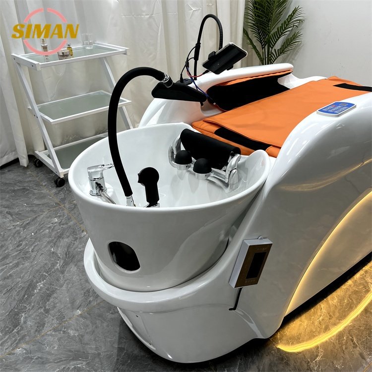 Siman side light shampoo bed with patented waterfall water circulation and steamer one-touch start intelligent full body massage