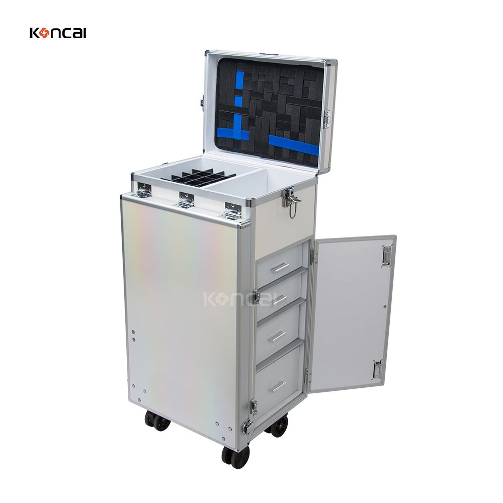 Koncai Nail Desk With Drawers Salon Equipment Rolling Makeup Station Polish Organizer Cosmetic Trolley Case Nail Manicure Table