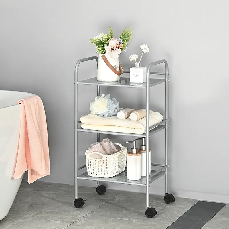 New Fashion Bathroom 3 Tier Storage Trolley Rolling Utility Organizer Rack Layers Utility Rolling Cart for Kitchen