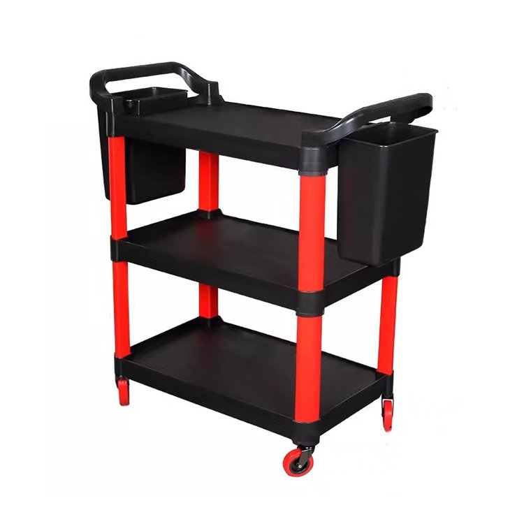 Three-Story Auto Beauty Tool Cart Multi-Purpose Car Wash and Salon Trolley with Bottle Cup Holders and Hanging Buckets
