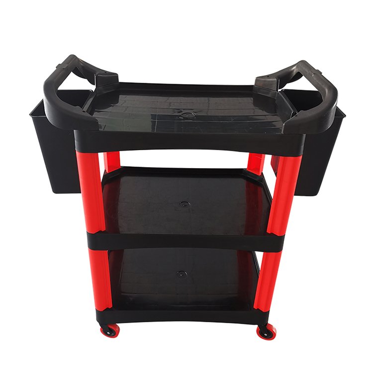 Three-Story Auto Beauty Tool Cart Multi-Purpose Car Wash and Salon Trolley with Bottle Cup Holders and Hanging Buckets