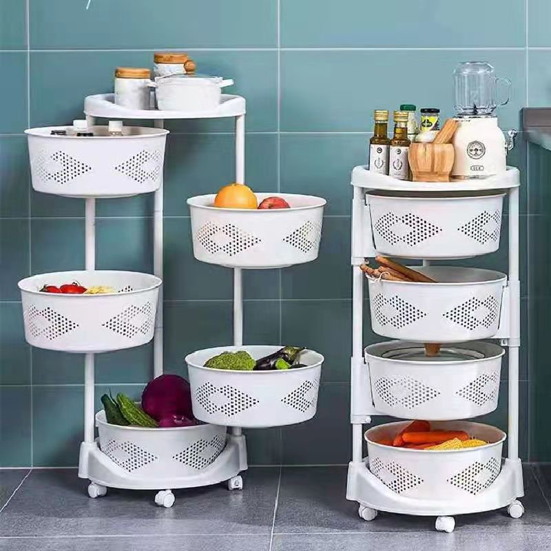 Hot selling Makeup Storage Hair Salon Trolley Plastic Rotating Fruit Basket Kitchen Organization 360 4 Tier Rolling cart