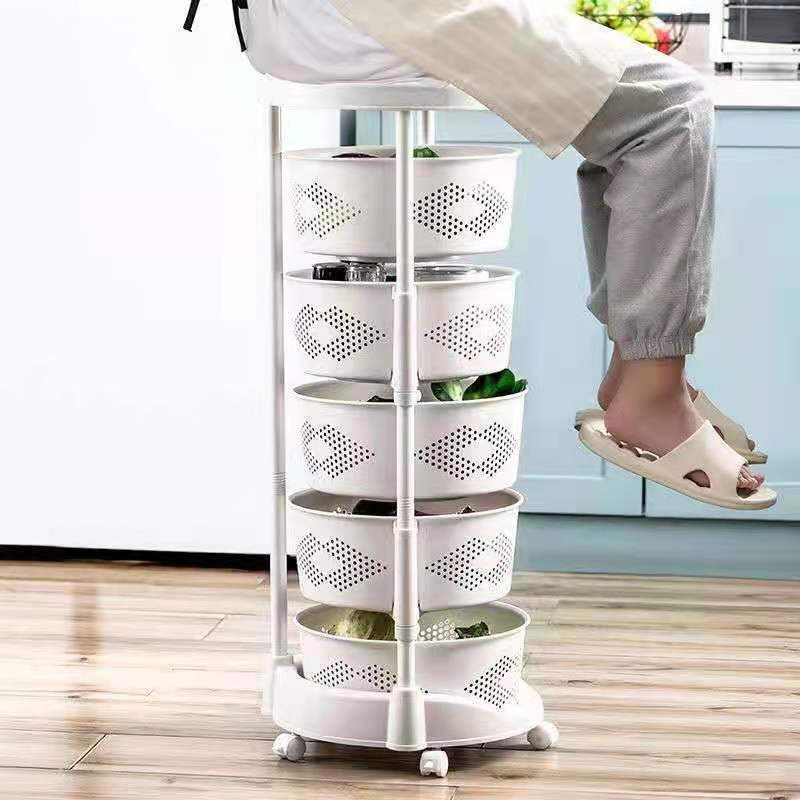 Hot selling Makeup Storage Hair Salon Trolley Plastic Rotating Fruit Basket Kitchen Organization 360 4 Tier Rolling cart