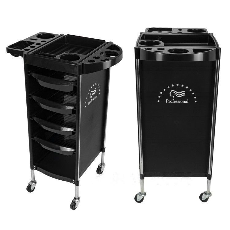 high quality large black beauty salon trolley cart fashion beauty makeup trolley metal Hair Salon Trolley