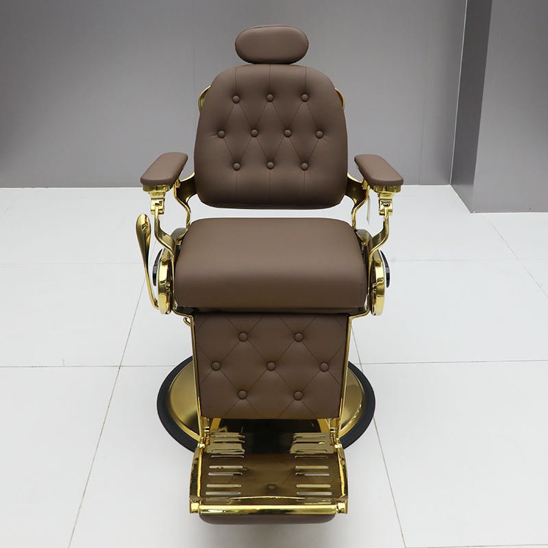 Bojue antique italian brown golden heavy duty barber chair for men salon furniture sillas de barbero dorada premium vintage