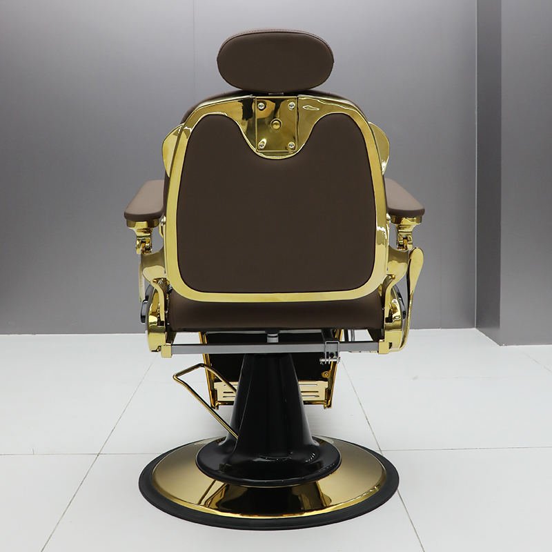 Bojue antique italian brown golden heavy duty barber chair for men salon furniture sillas de barbero dorada premium vintage
