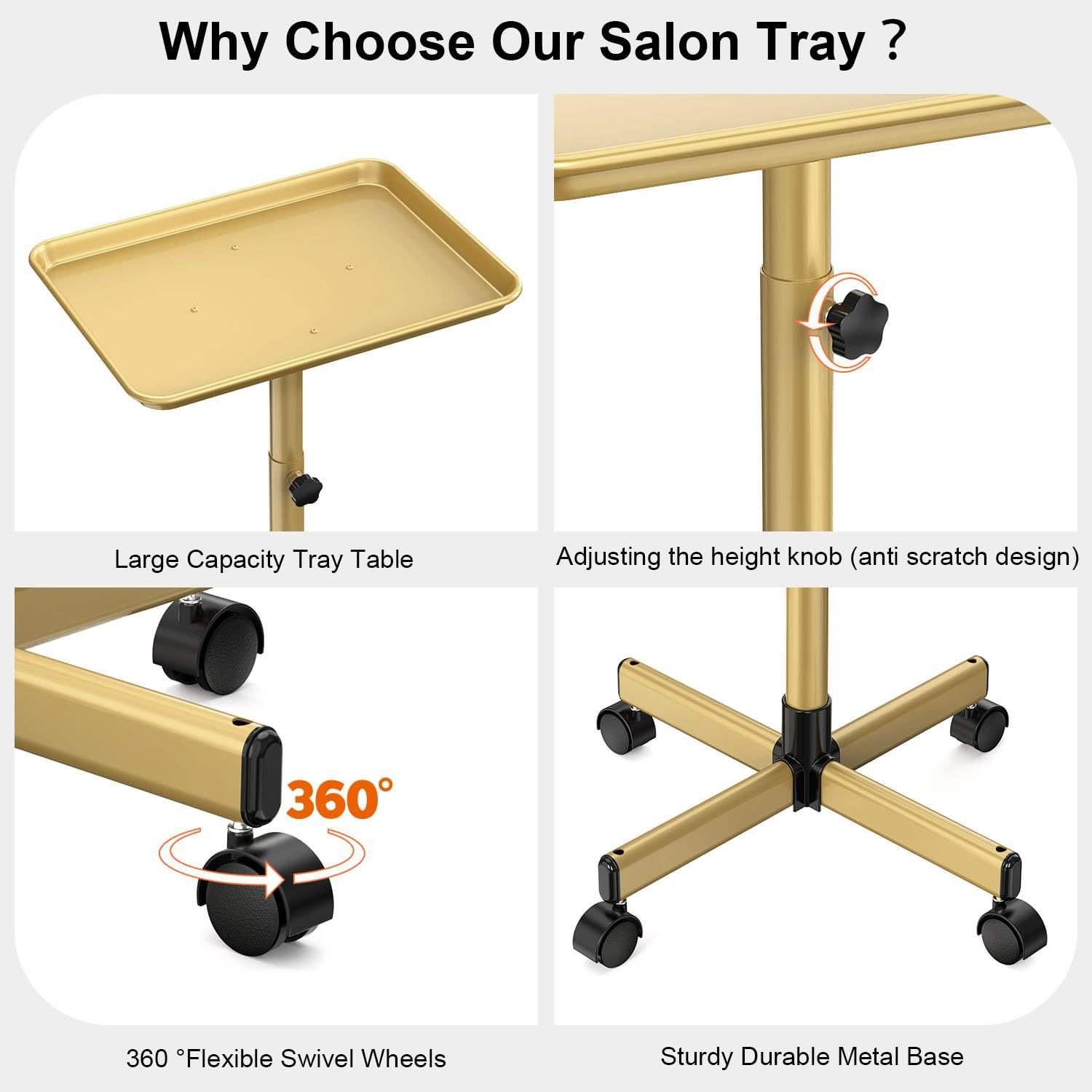 Luxury Metal Pink Gold Tray Storage Tool Cart for Barbershop Hospital Haircuts Metal Trolley Cart