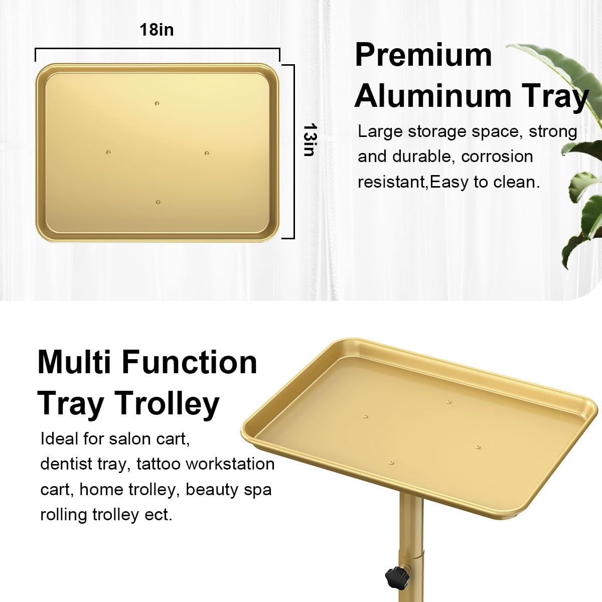 Luxury Metal Pink Gold Tray Storage Tool Cart for Barbershop Hospital Haircuts Metal Trolley Cart