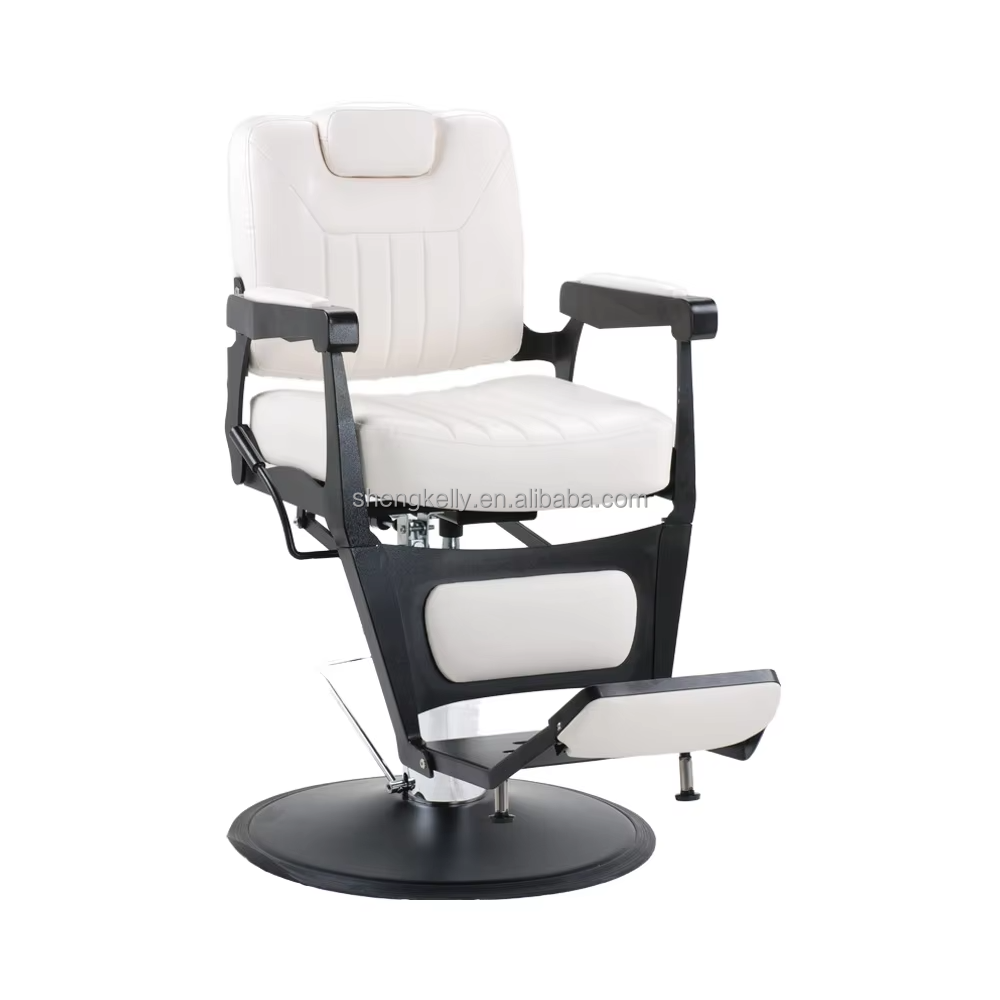 Modern Reclining Rotatable Saloon Barber Shaving Chair with Retractable Headrest for Men in Barber Shops or Hair Salons