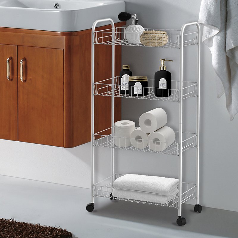 Promotion Metal 4 Tier Hair Salon Trolley Cart Bath Shower Laundry Makeup Organizer Trolley Kitchen Vegetable Storage Cart