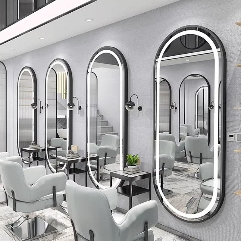 2023 Hot Sale Barber shop Mirror Led Mirror Full Dimmer Light Dressing hair salon mirrors for saloon station
