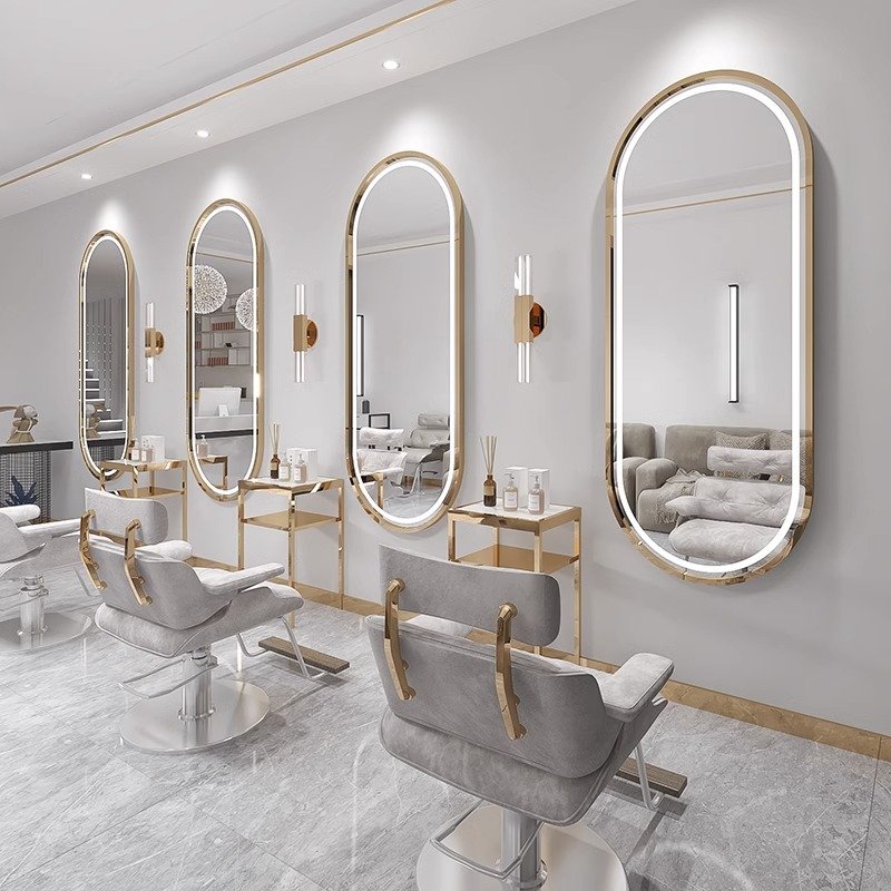 2023 Hot Sale Barber shop Mirror Led Mirror Full Dimmer Light Dressing hair salon mirrors for saloon station