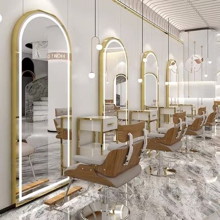 2023 Hot Sale Barber shop Mirror Led Mirror Full Dimmer Light Dressing hair salon mirrors for saloon station