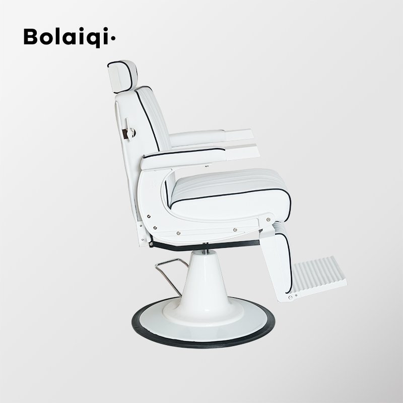 BOLAIQI barber furniture white barber chair hydraulic heavy duty pump barber chair square reclining backrest