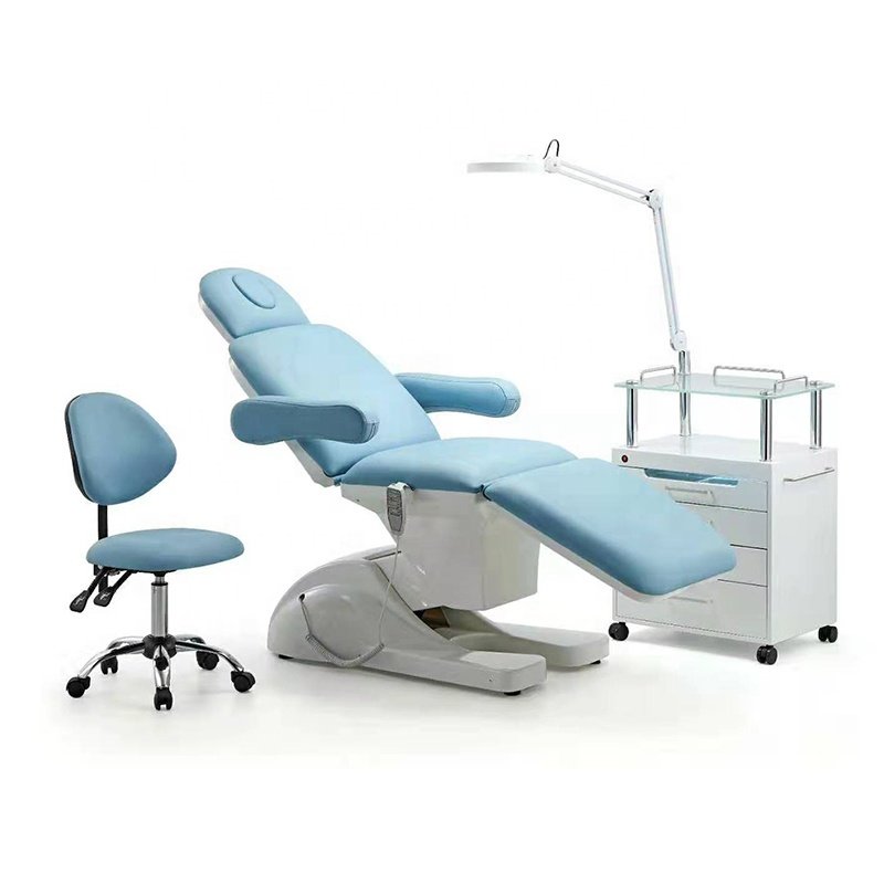 Modern Blue Beauty Fcial Massage Table 3/4 Motors Electric Treatment Bed Luxury Lash Beds With Stool And Trolley
