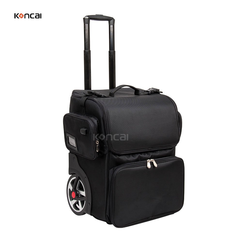 KONCAI Hair Salon Bag 2 In 1 Large Wheels Rolling Trolley Case Travel Makeup Suitcase Hairdressing Barber Bag For Hairdresser