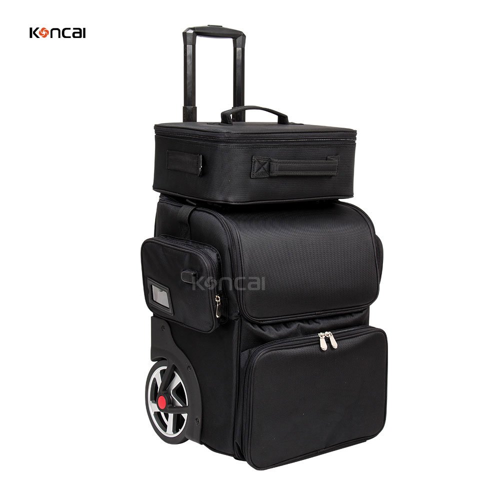 KONCAI Hair Salon Bag 2 In 1 Large Wheels Rolling Trolley Case Travel Makeup Suitcase Hairdressing Barber Bag For Hairdresser