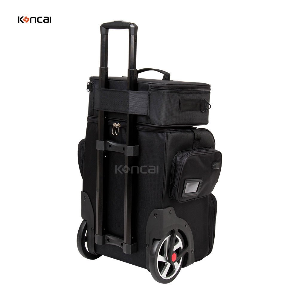 KONCAI Hair Salon Bag 2 In 1 Large Wheels Rolling Trolley Case Travel Makeup Suitcase Hairdressing Barber Bag For Hairdresser