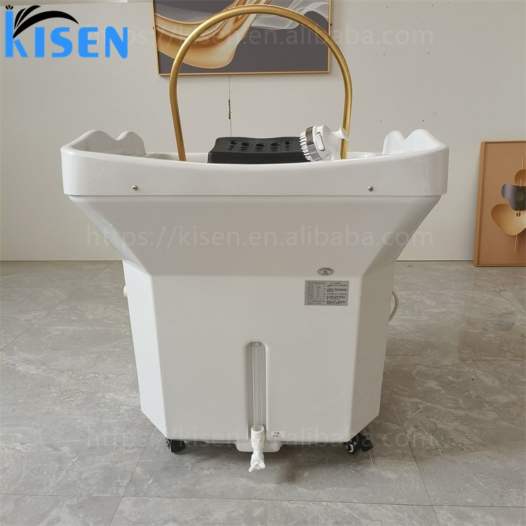 Kisen Luxury Black Hair Washing Head Therapy Steamer SPA Portable Shampoo Basin Sink With 60L Water Tank For Beauty Bed Use
