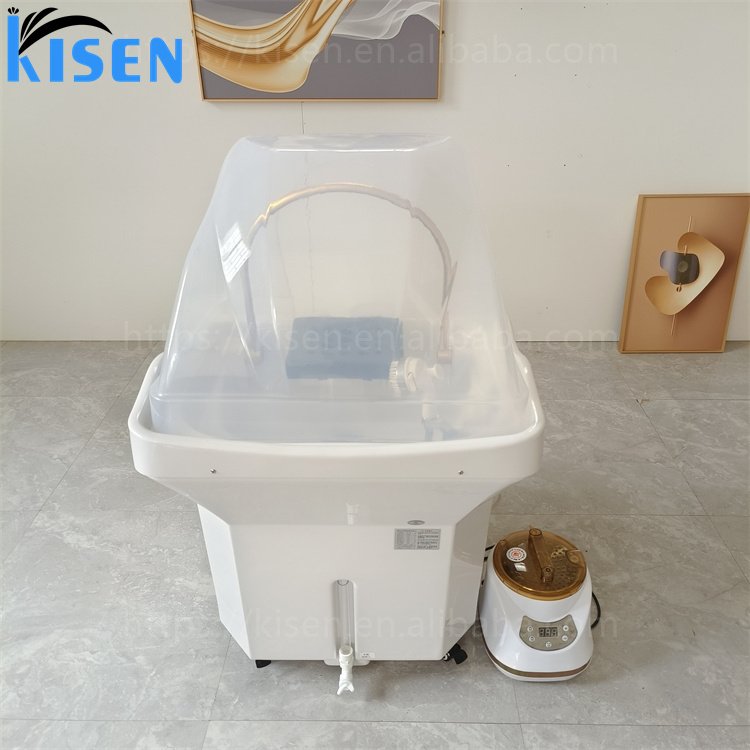 Kisen Luxury Black Hair Washing Head Therapy Steamer SPA Portable Shampoo Basin Sink With 60L Water Tank For Beauty Bed Use