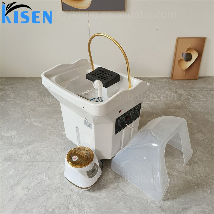 Kisen Luxury Black Hair Washing Head Therapy Steamer SPA Portable Shampoo Basin Sink With 60L Water Tank For Beauty Bed Use
