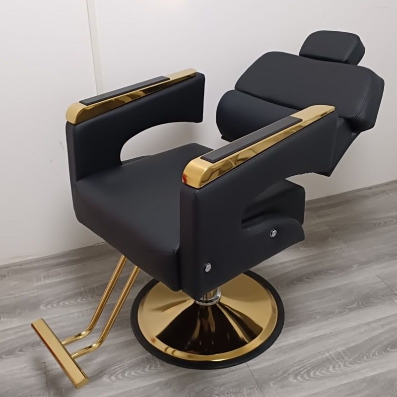 Reclinable Barber Chair for Sale Cheap Hair Salon Pink Beauty Salon Furniture Modern Black and Gold Salon Furniture 2pcs