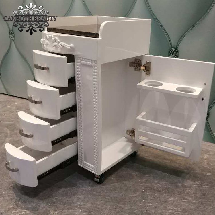 Professional Modern Barber Trolley Cart White Hair Salon Trolley