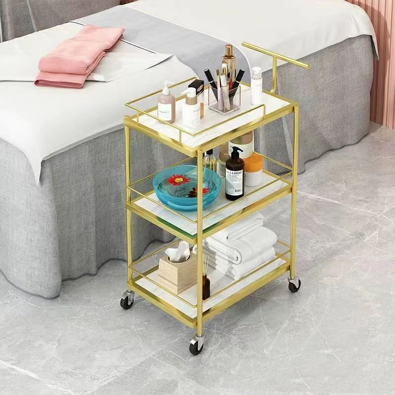 Luxury Gold Metal with wheels tool hair salon trolley rolling cart for hair salon beauty