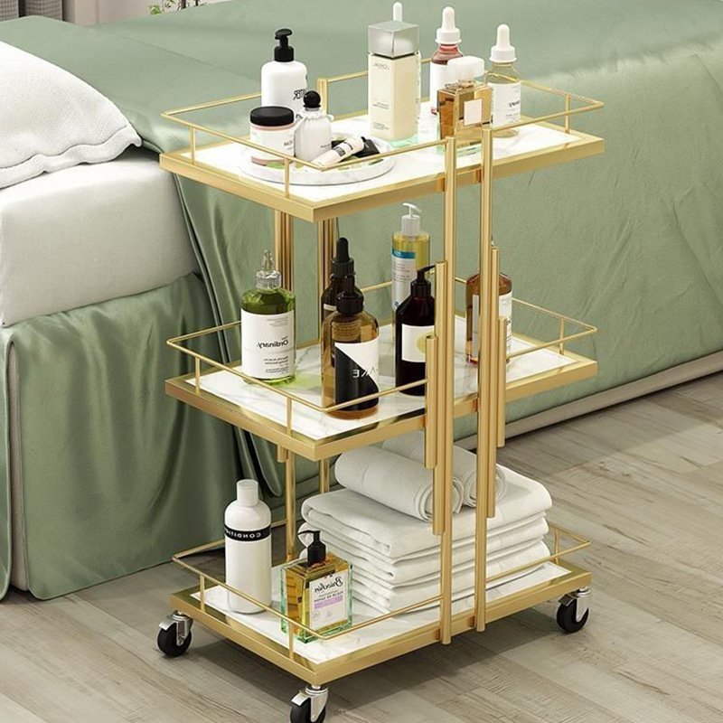 Luxury Gold Metal with wheels tool hair salon trolley rolling cart for hair salon beauty