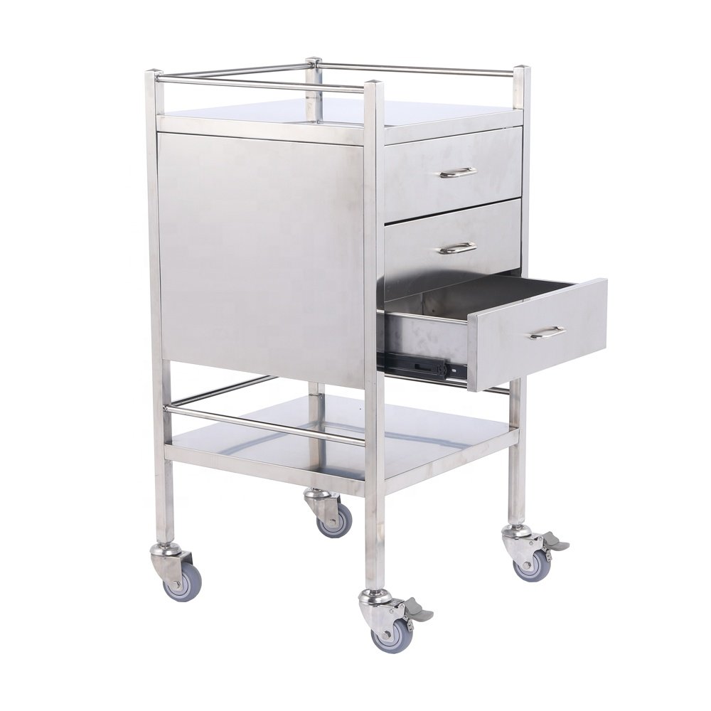 3 Drawers 3 Sided Guardrail Utility Tables stainless steel surgical hospital patient wound dressing trolley CY-D403B