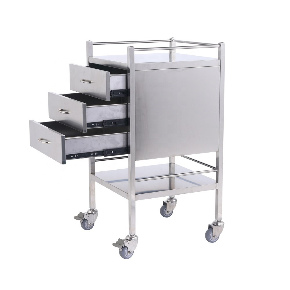 3 Drawers 3 Sided Guardrail Utility Tables stainless steel surgical hospital patient wound dressing trolley CY-D403B