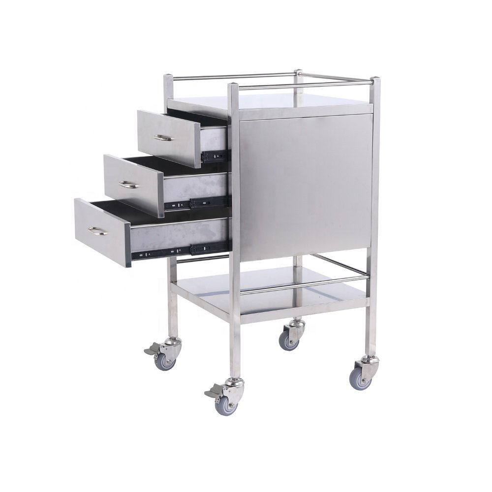 3 Drawers 3 Sided Guardrail Utility Tables stainless steel surgical hospital patient wound dressing trolley CY-D403B