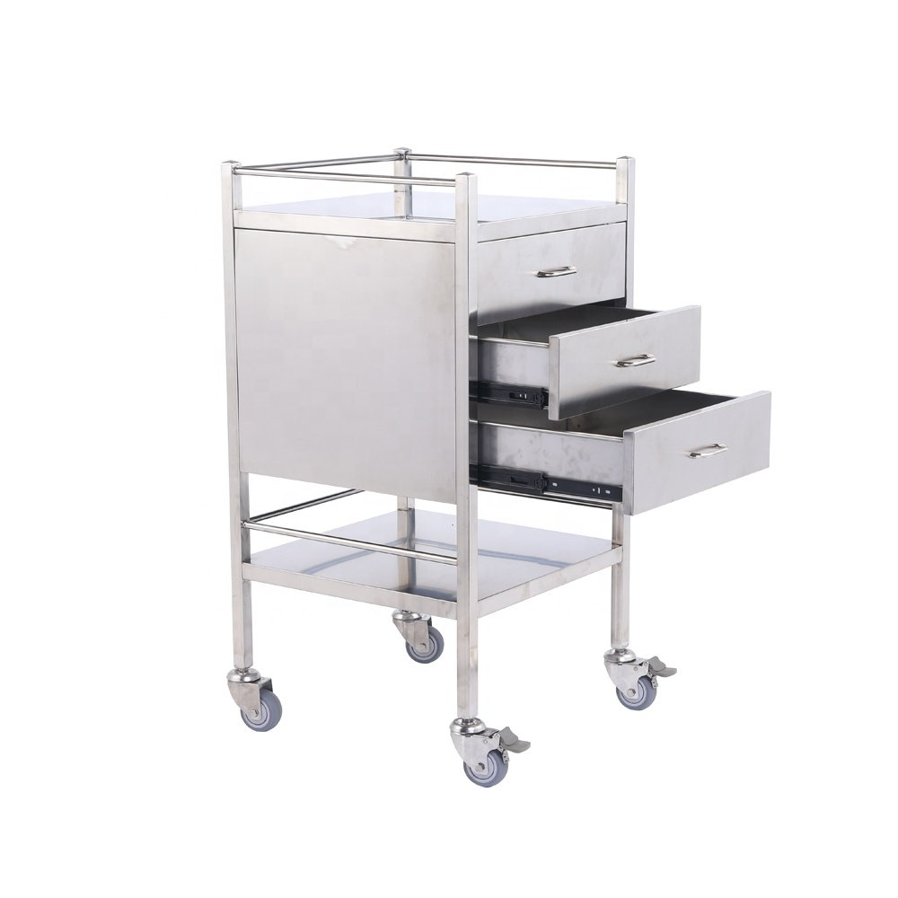 3 Drawers 3 Sided Guardrail Utility Tables stainless steel surgical hospital patient wound dressing trolley CY-D403B