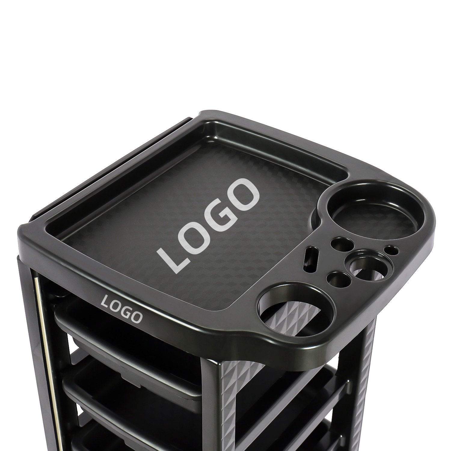 Home Beauty Use PP Plastic Quality Mobile Black Salon Trolley with 4 Drawers Salon Furniture Equipment Trolley For Barber
