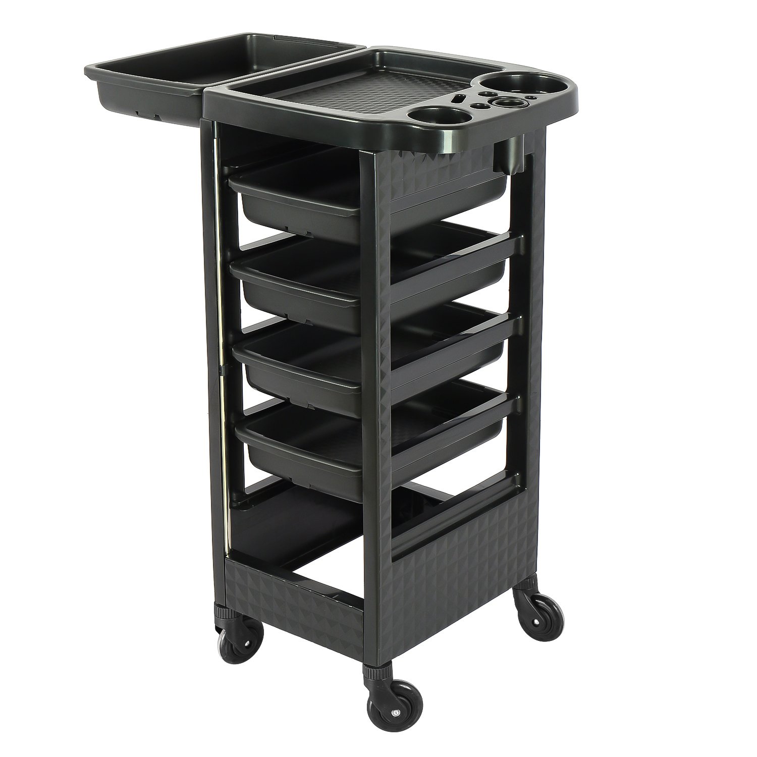 Home Beauty Use PP Plastic Quality Mobile Black Salon Trolley with 4 Drawers Salon Furniture Equipment Trolley For Barber