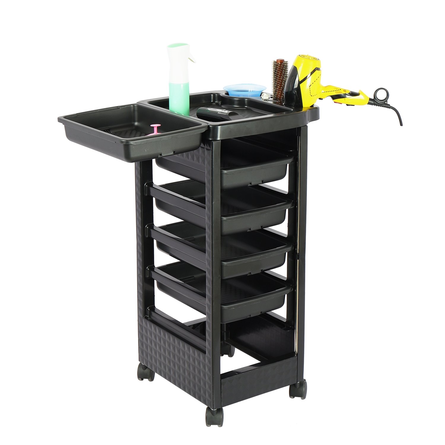 Home Beauty Use PP Plastic Quality Mobile Black Salon Trolley with 4 Drawers Salon Furniture Equipment Trolley For Barber