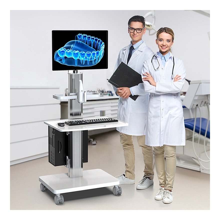 Medical Trolley Mobile Hospital Workstation Cart with Dental Clinic Oral Scanner Holder Monitor Mount Storage Cabinet