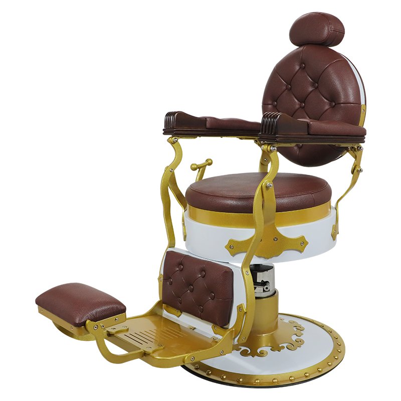 Hot sale Brown retro barber chair high quality hydraulic big pump comfortable and tiltable for barber shop