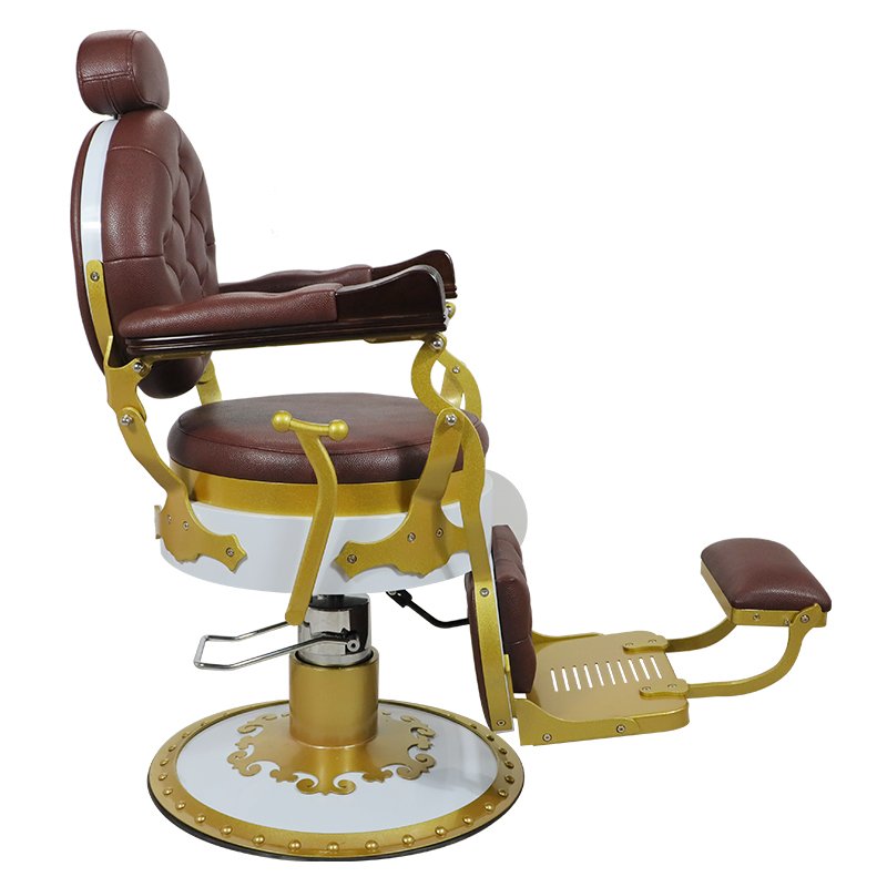 Hot sale Brown retro barber chair high quality hydraulic big pump comfortable and tiltable for barber shop